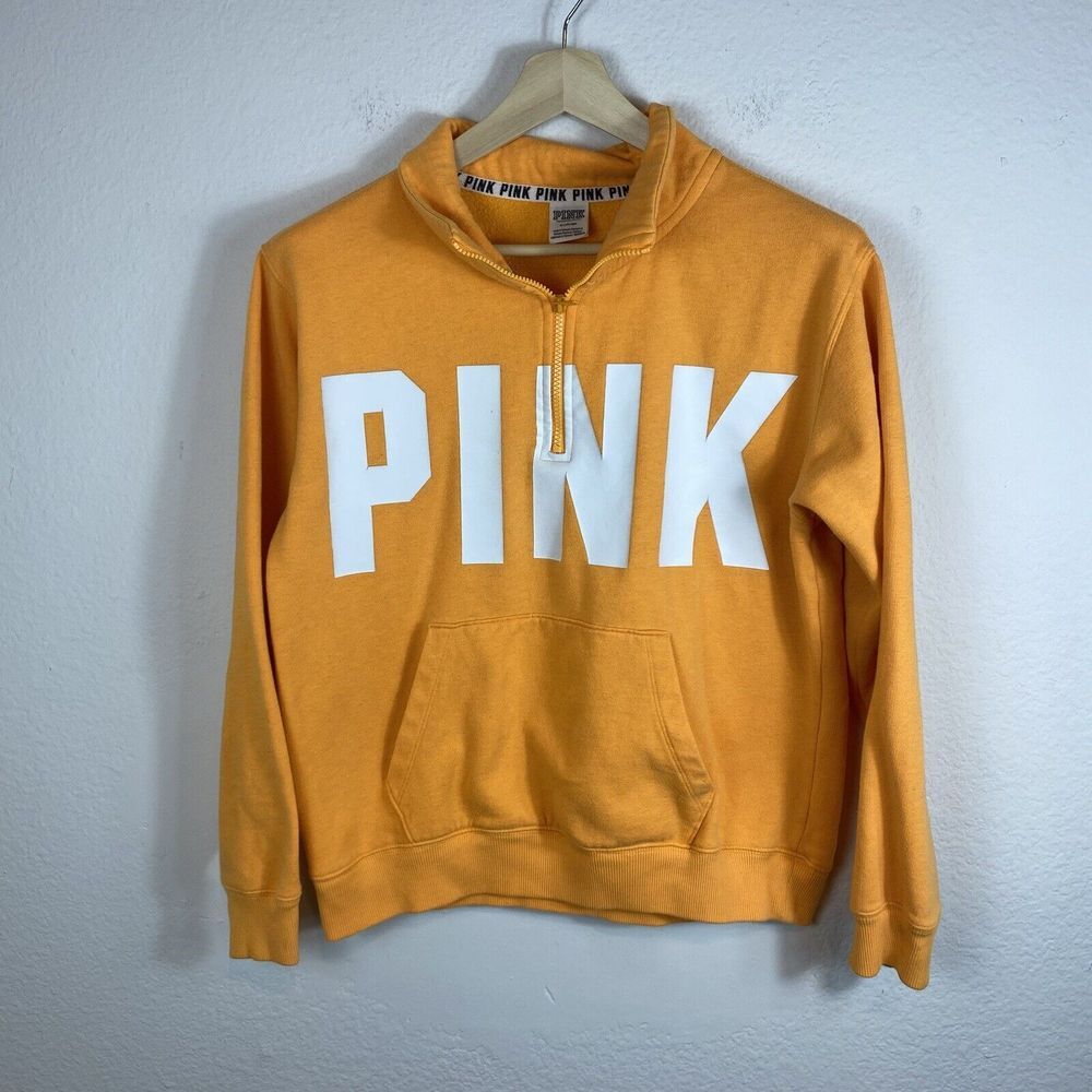 Victorias‎ Secret PINK Quarter Zip Sweater Women's Size Medium Orange Loungewear